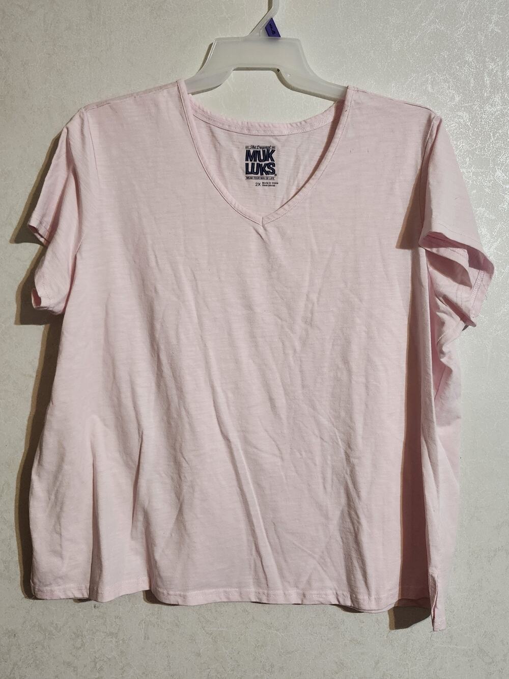 Muk Luks Sleepwear Top sz 2X Pink Short Sleeve V-Neck